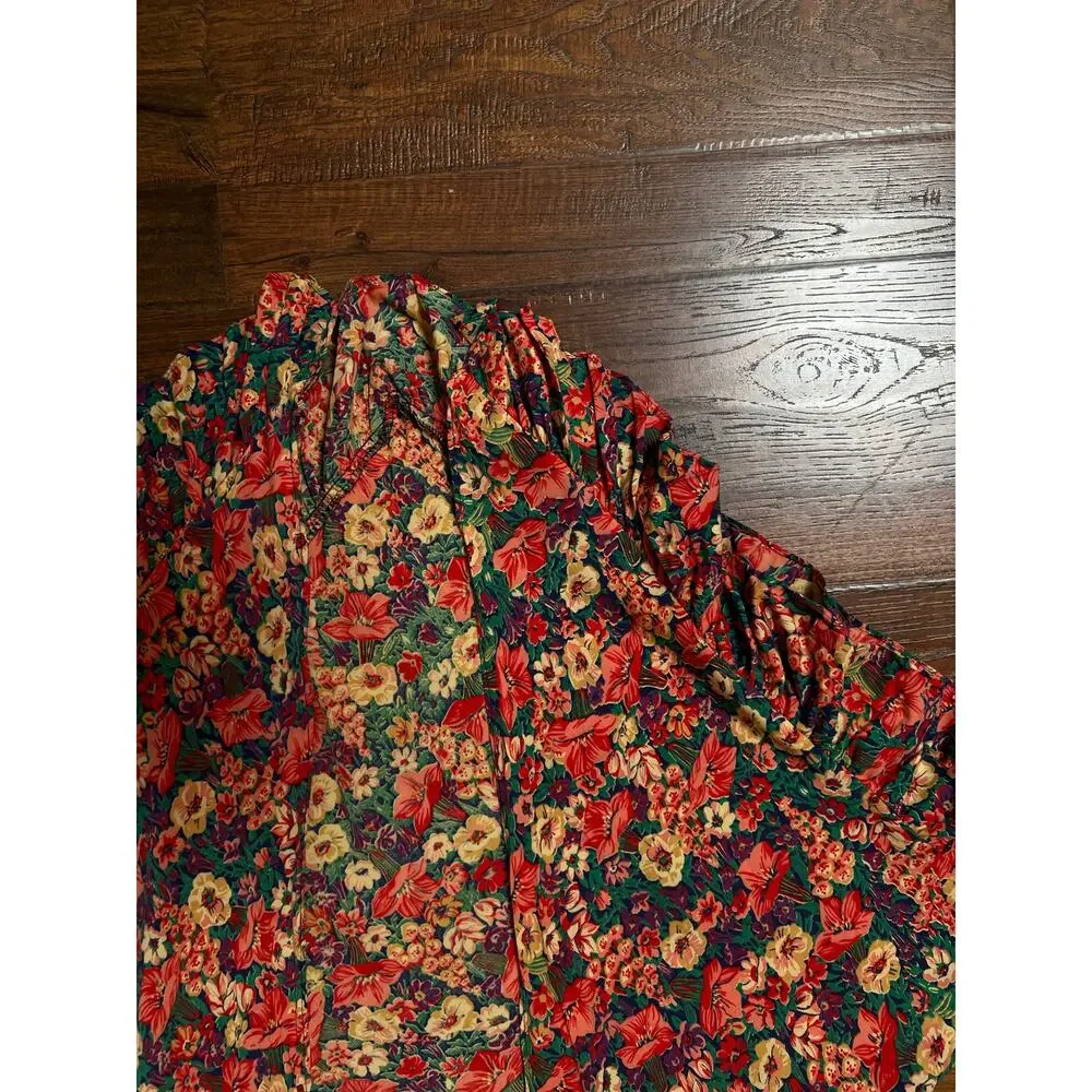 Vintage Cotton Shawl - Autumn Floral Print Ruffle Trim Handmade Wrap